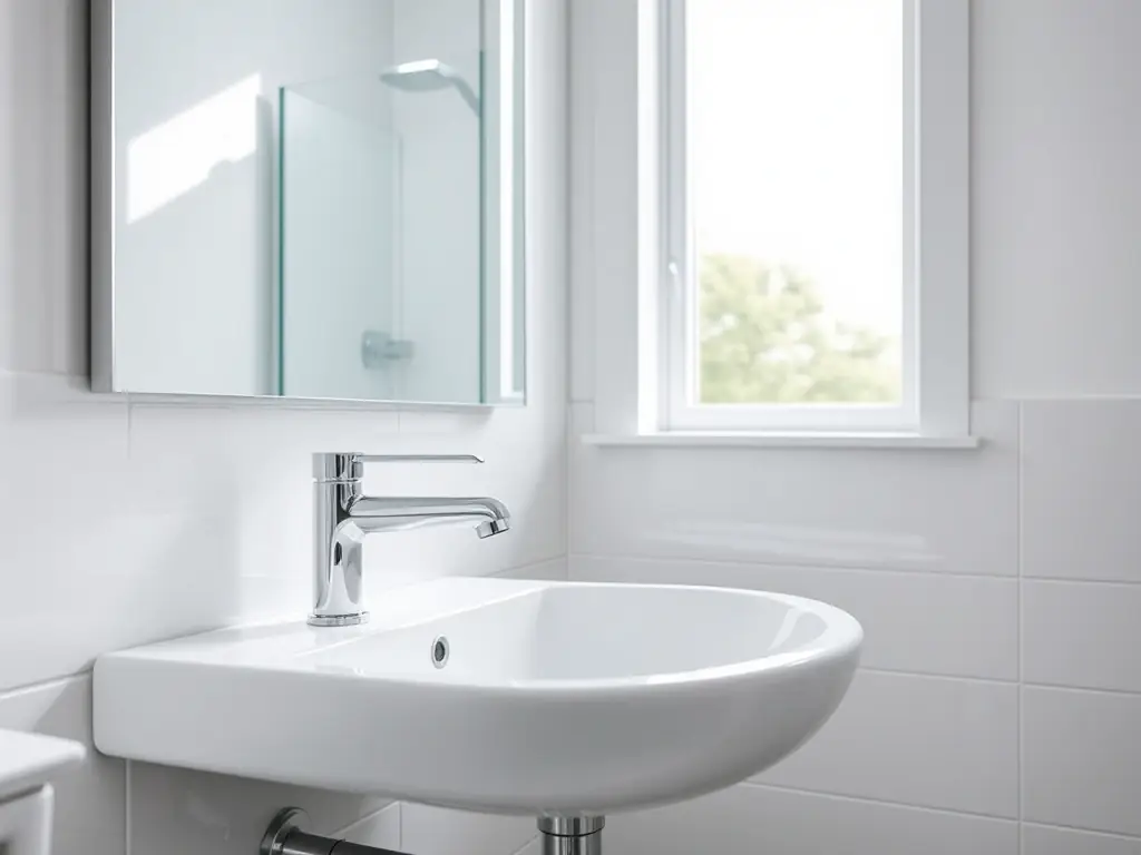 A modern bathroom with newly installed pipes and fixtures, representing plumbing installation services.